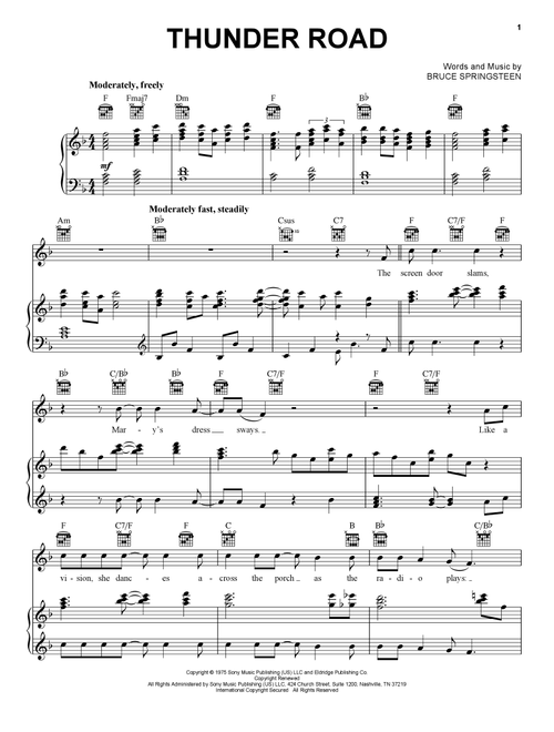 Thunder Road - Bruce Springsteen (Piano-Vocal-Guitar)