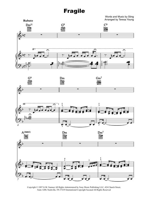 Fragile (Arr. Teresa Young) - Sting (Piano-Vocal-Guitar (Piano Accompaniment))