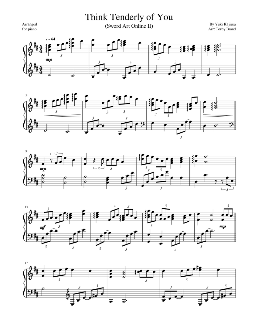 Think Tenderly of You (Sword Art Online) Sheet Music for Piano Think Tenderly of You (Sword Art Online) Sheet Music for Piano