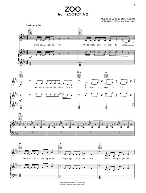 Zoo (from Zootopia 2) - Shakira (Piano-Vocal-Guitar)