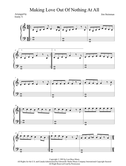 Making Love Out Of Nothing At All (Arr. Emily T.) - Air Supply (Easy Piano)
