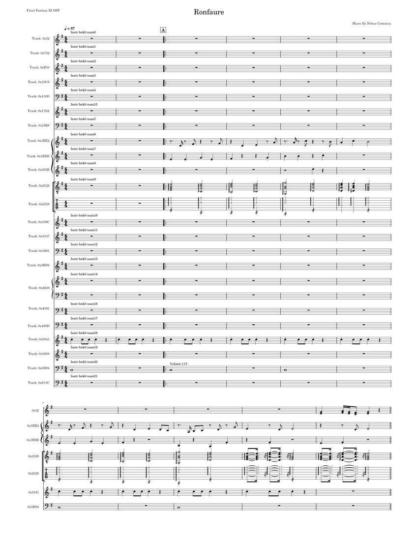 Final Fantasy XI 104 Ronfaure Sheet Music and Tab for Piano