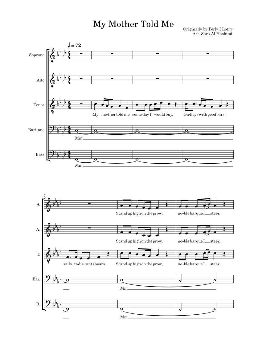 My Mother Told Me Sheet music for Soprano, Alto, Tenor, Bass voice & more instruments (A Capella