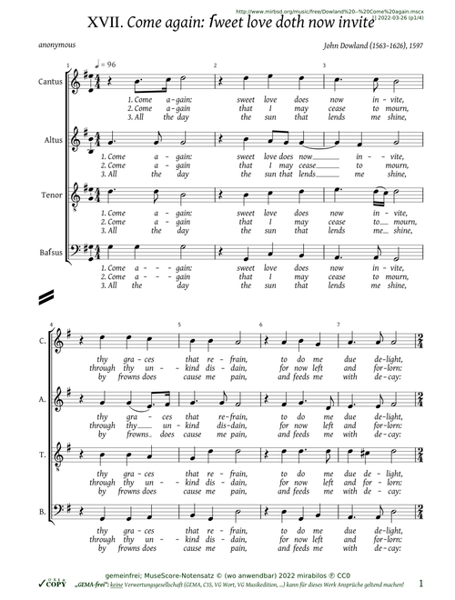 Dowland — Come again: ſweet love doth now invite