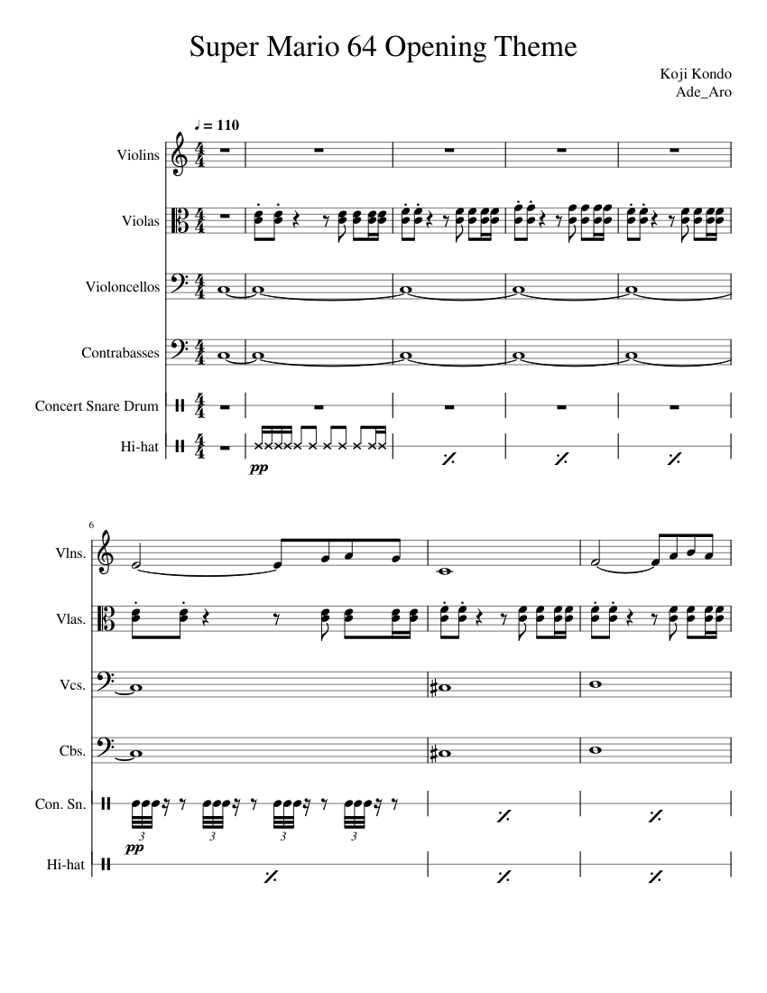 Super Mario 64 Opening Theme Sheet Music for Snare drum, Strings