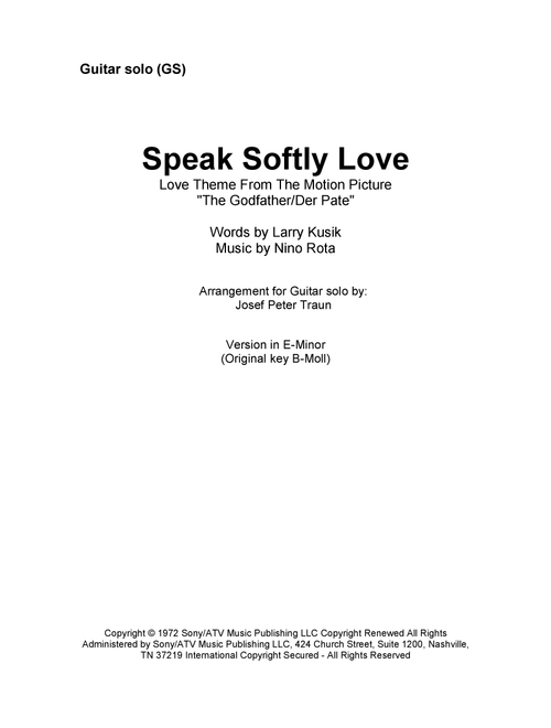 Speak Softly, Love (love Theme) (Arr. Josef Peter Traun) - Andy Williams (Solo Guitar)