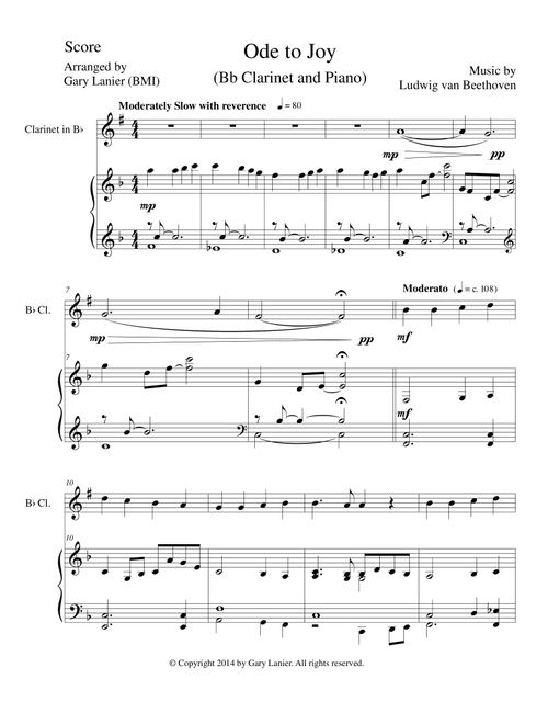 ODE TO JOY (Bb Clarinet Piano and Clarinet Part) Joyful, Joyful, We Adore Thee (Arr. Gary Lanier) - Ludwig Van Beethoven (Clarinet and Piano)