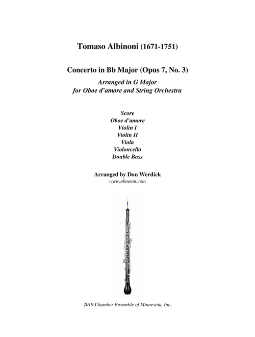 Concerto for Oboe d’amore in G Major, Op. 7 No. 3 and String Orchestra (Arr. Don Werdick (1946 - )) - Tomaso Albinoni (1671-1751) (Orchestra)