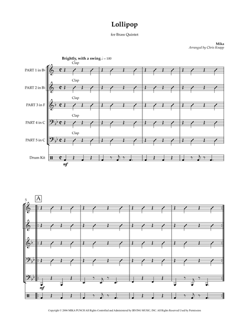 Lollipop (Arr. Chris Knapp) - Mika (Brass Ensemble)