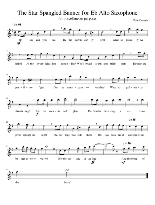 The Star Spangled Banner for Alto Saxophone