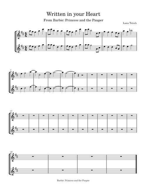 Barbie as the princess and the pauper- written in your heart – Misc Soundtrack