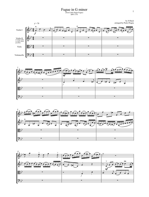 Fugue in G minor (Little Organ Fugue) (BWV 578) by JS Bach - arranged for String Quartet (Arr. Pietro Prugna) (String Quartet)
