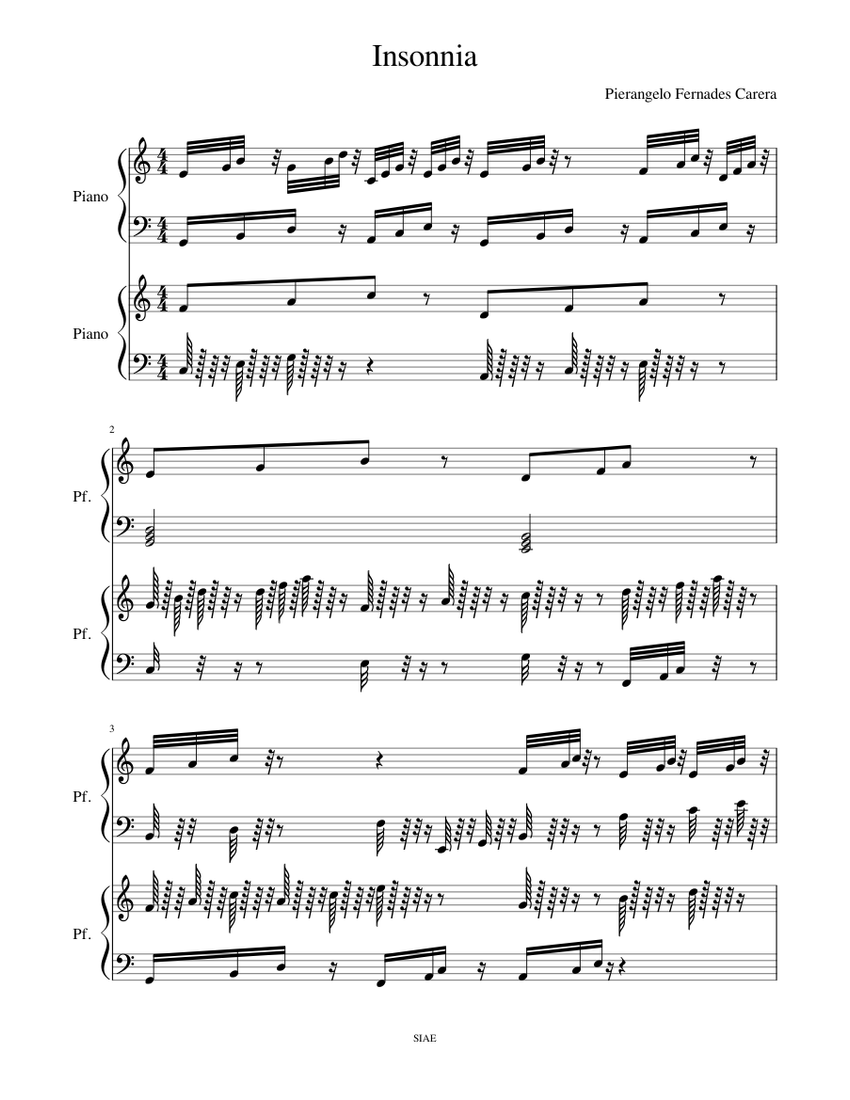 Insonnia Sheet music for Piano (Alto Sax Piano Duet)