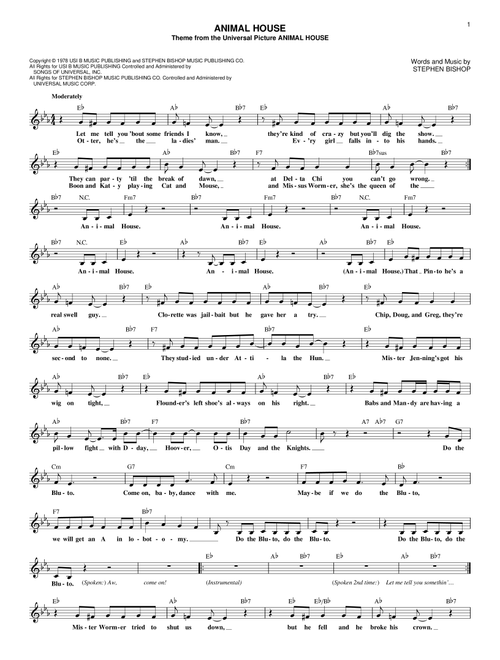 Animal House - Stephen Bishop (Lead Sheet - Fake Book)