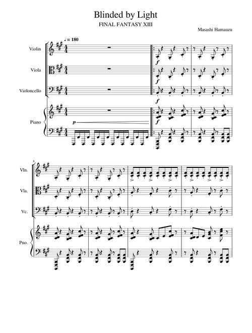 Final Fantasy XIII - Blinded by Light (Piano Quartet)