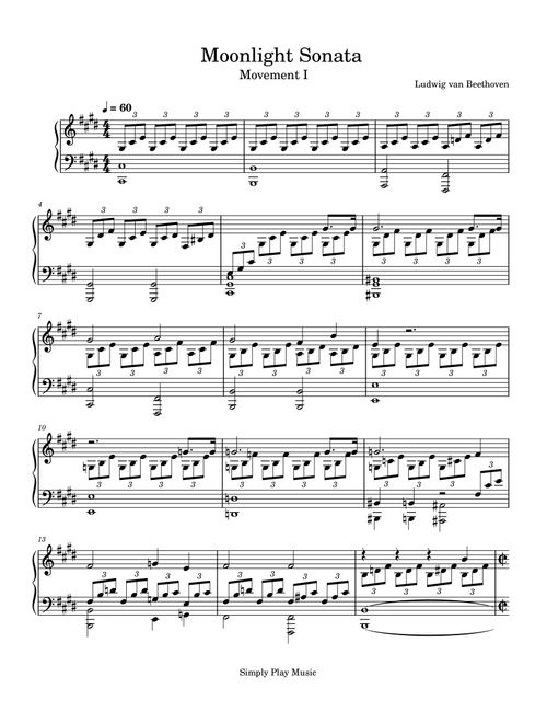 Moonlight Sonata - Piano Sonata No. 14 in C♯ minor (Arr. Simply Play Music) - Ludwig Van Beethoven (Easy Piano)