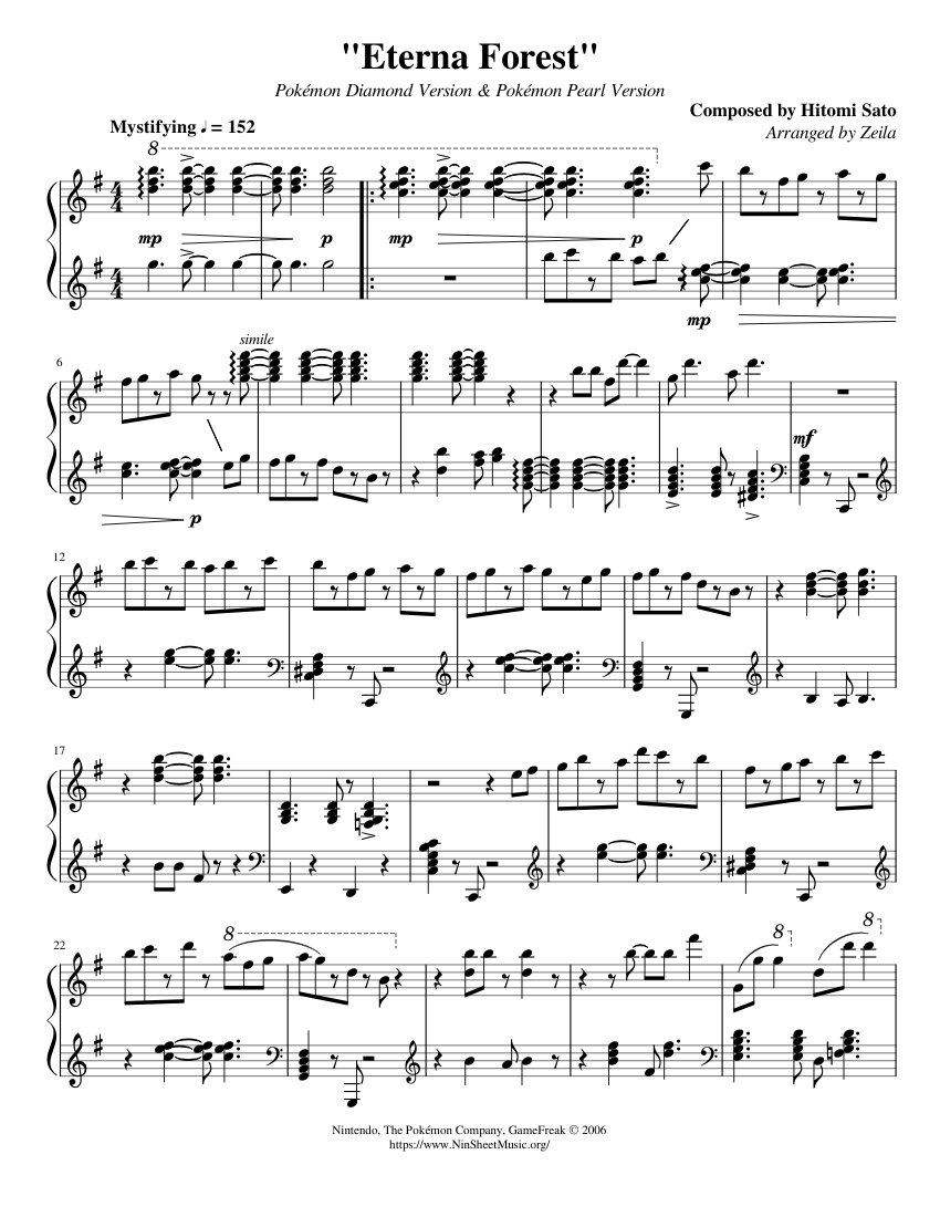 Pokémon DPPt - Eterna Forest Sheet Music for Piano (Solo