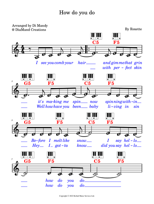 How Do You Do (Arr. Dianne Mandy) - Roxette (Lead Sheet - Fake Book)
