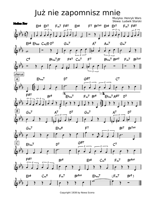 Już nie zapomnisz mnie – H. Wars / L. Starski (LEAD SHEET)
