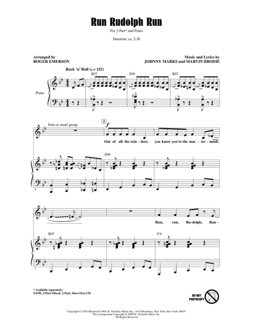 Run Rudolph Run (Arr. Roger Emerson) - Chuck Berry (Choral, 2-Part)