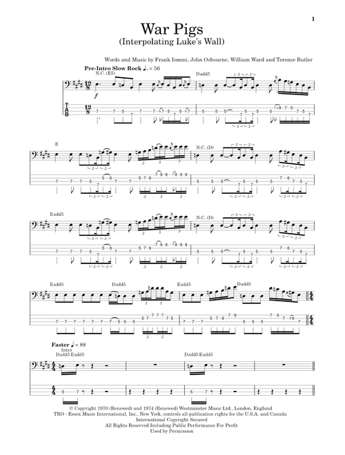 War Pigs (Interpolating Luke's Wall) - Black Sabbath (School of Rock - Bass Guitar)