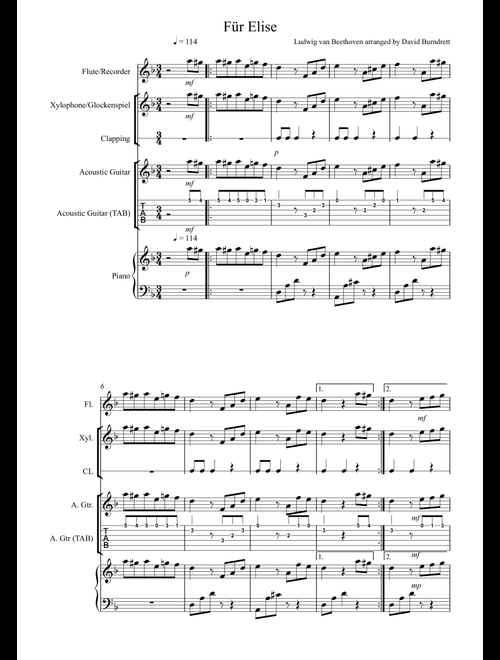 Fur Elise for Classroom/Orff Ensemble (Arr. David Burndrett) - Ludwig van Beethoven (Small Ensemble)