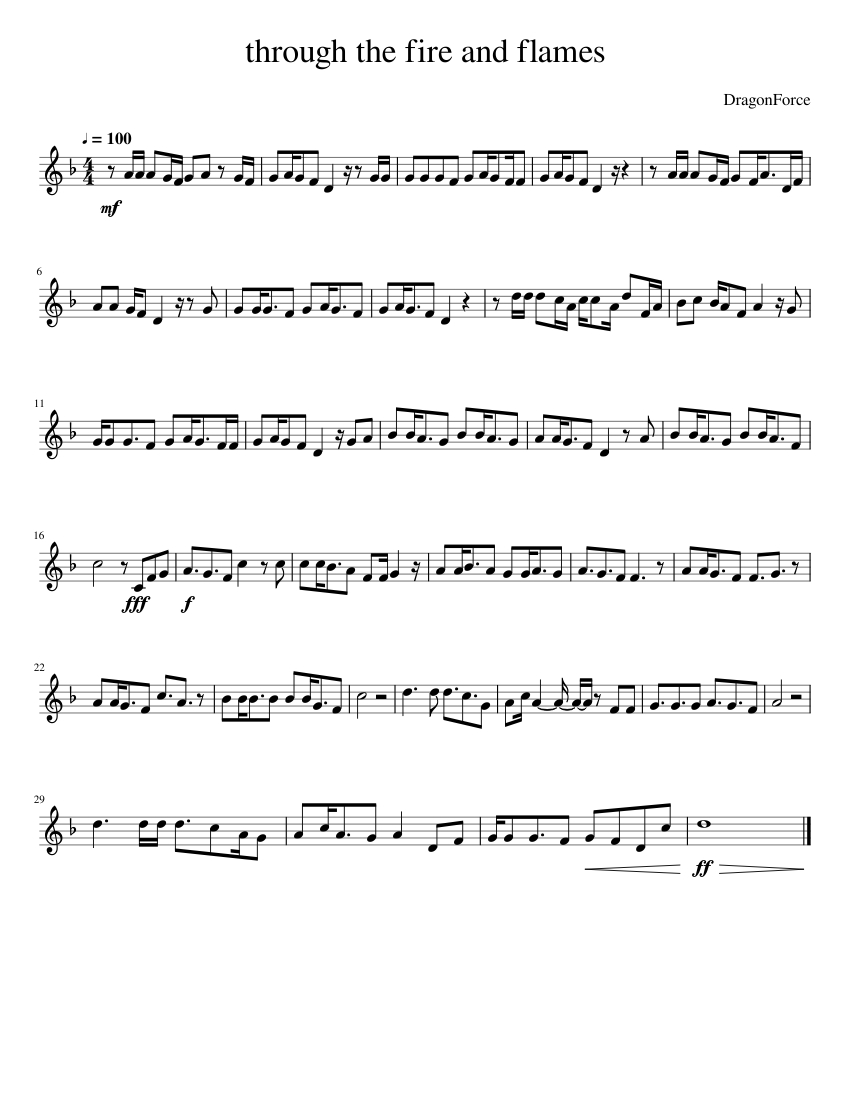 through the fire and flames Sheet music for Trumpet in b flat Solo Musescore