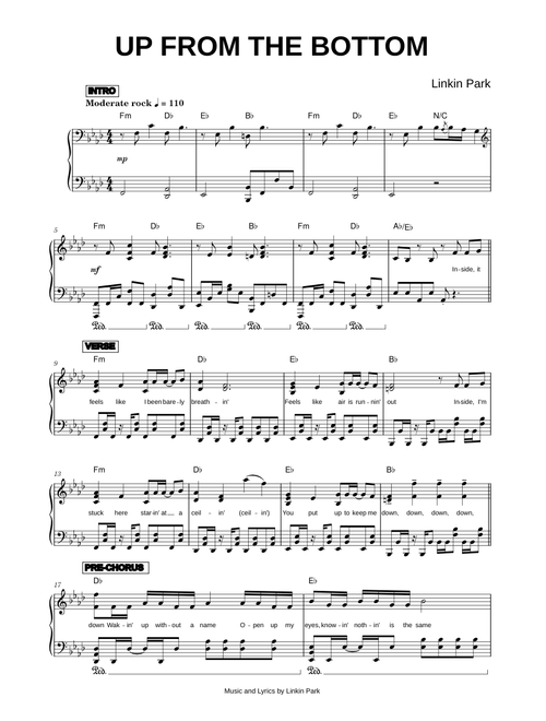 Up From the Bottom - Linkin Park (Piano Solo)