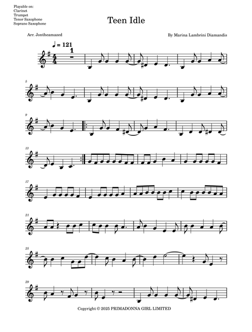 Teen Idle (Arr. Jontheamazed) - Marina Lambrini Diamandis (Clarinet Solo)