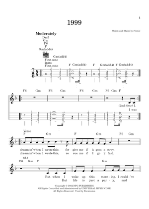 1999 - Prince Sheet Music with Chords for Piano (Solo) easy