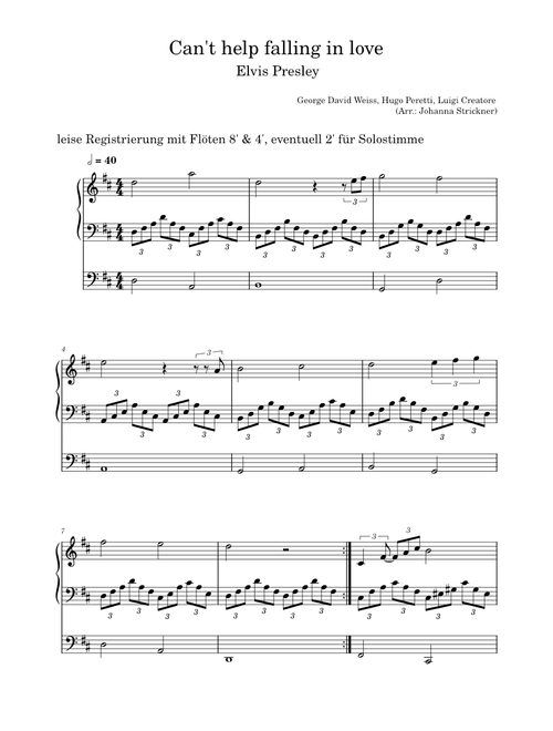 Can't Help Falling In Love – Elvis Presley - Organ Arrangement