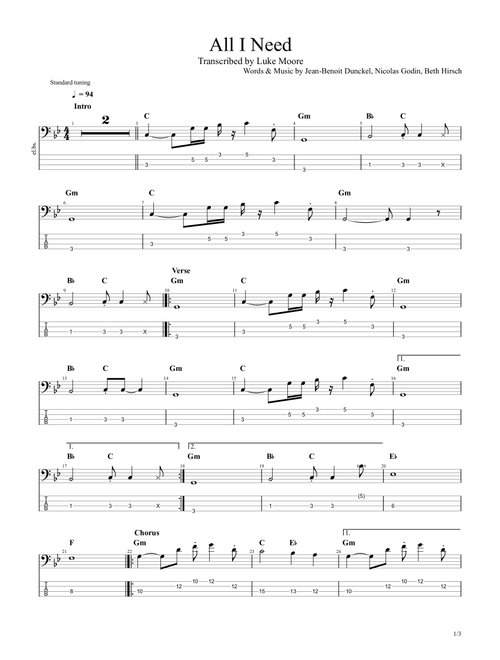 All I Need (Arr. Luke Moore) - Air (Bass Tab)