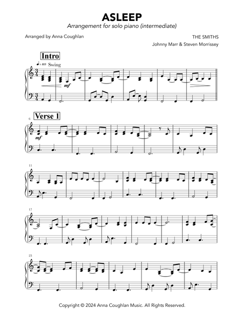Asleep (Arr. Anna Coughlan) - The Smiths (Piano Solo)