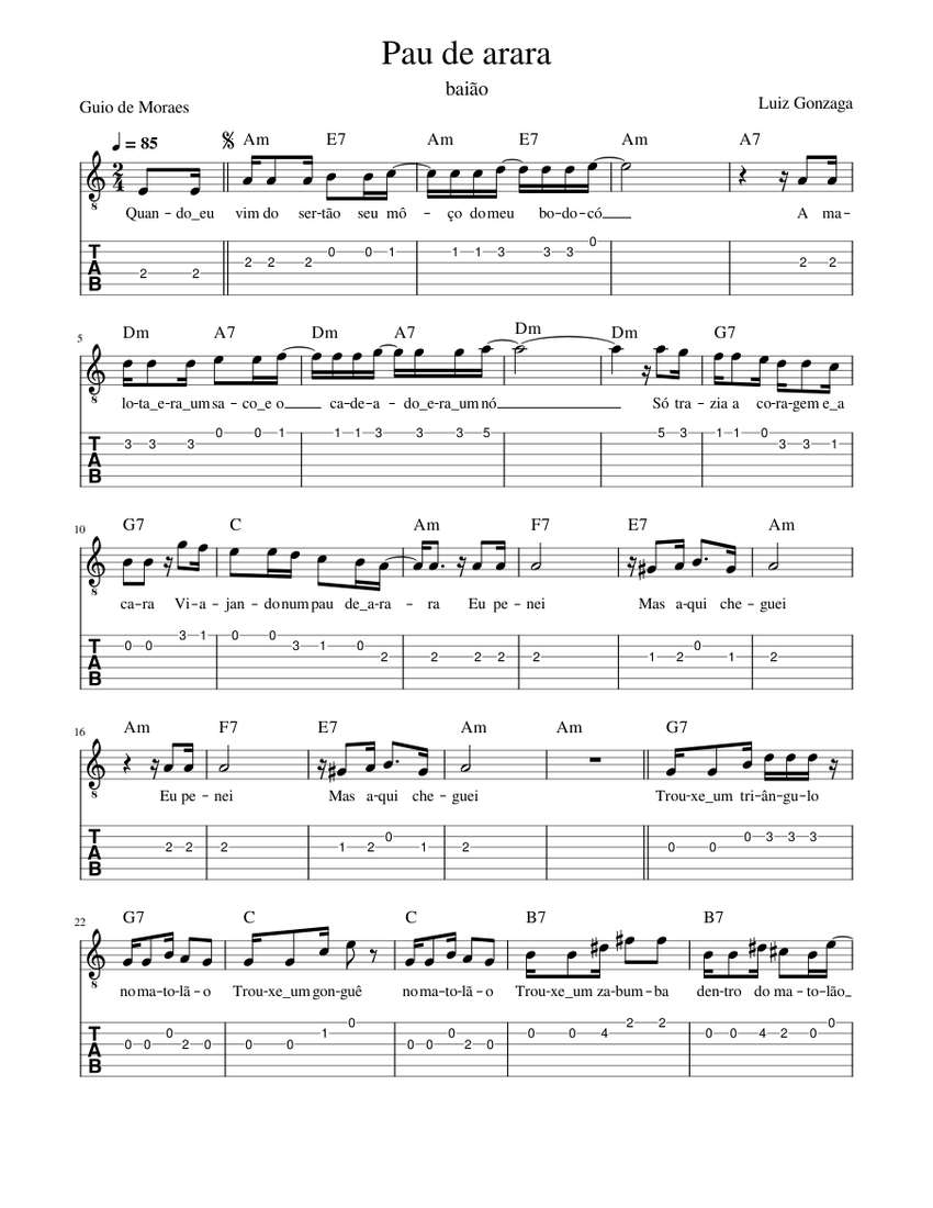 Pau de arara Sheet Music and Tab with Chords for Guitar (Solo ...
