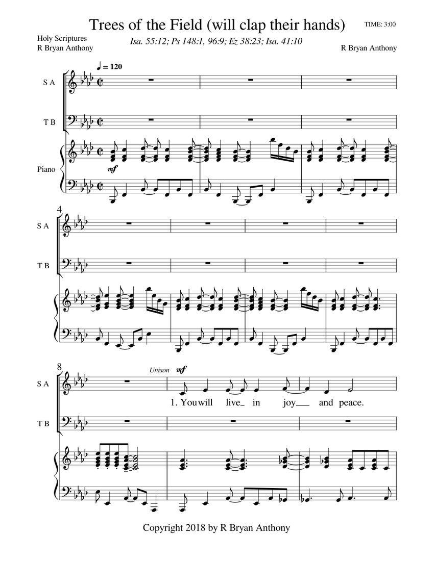 "Trees of the Field (will clap their hands)" by R Bryan Anthony Sheet