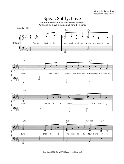 Speak Softly, Love (Love Theme) (Arr. Dave Gingras and John E. Dosher) - Andy Williams (Piano Vocal)