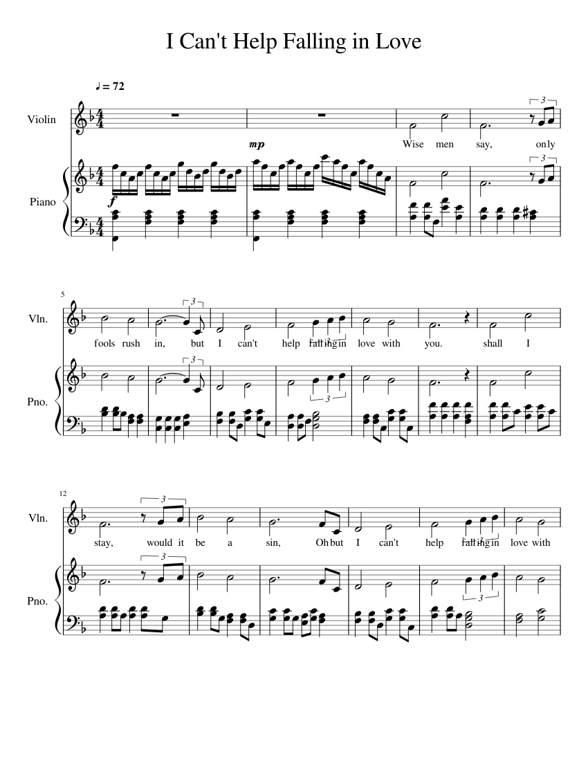 I Can't Help In Love Sheet music for Piano, Violin (Solo) | Musescore.com