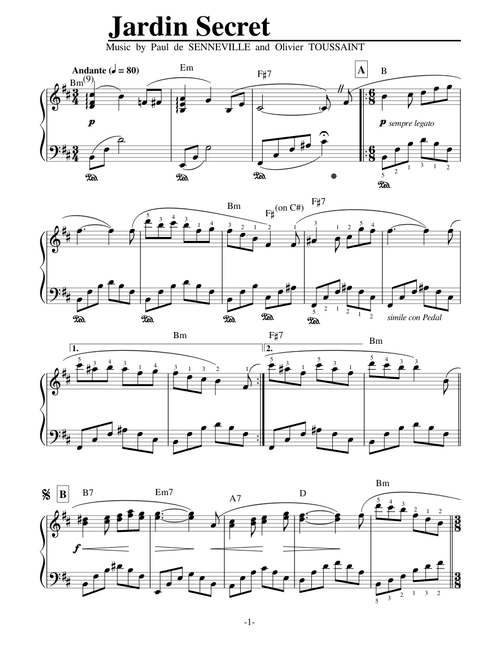 Jardin Secret by Paul de Senneville arranged Richard Clayderman for Piano