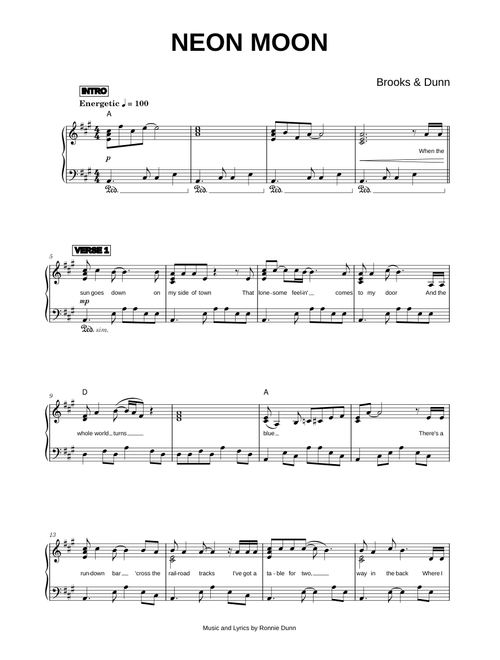 Neon Moon - Brooks & Dunn (Piano)