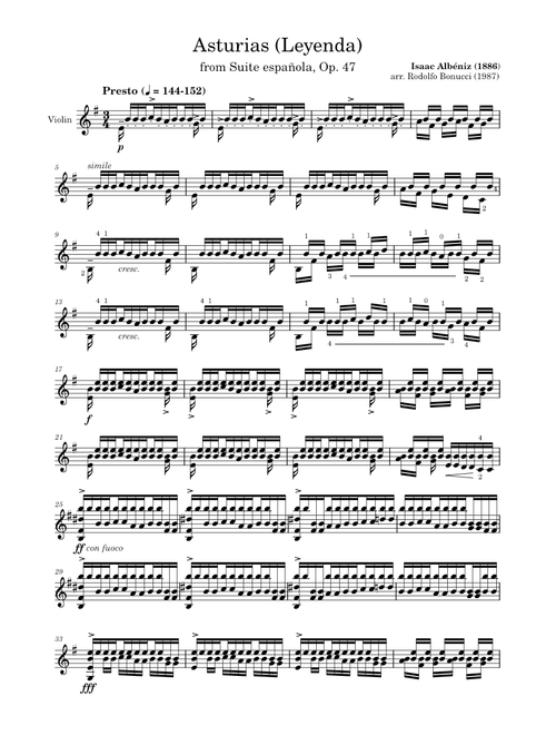 Asturias for Solo Violin - Isaac Albéniz