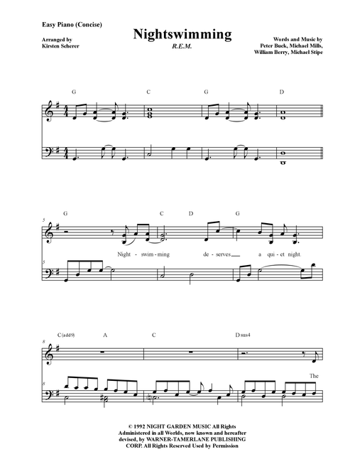 Nightswimming (Arr. Kirsten Scherer) - REM (Easy Piano)