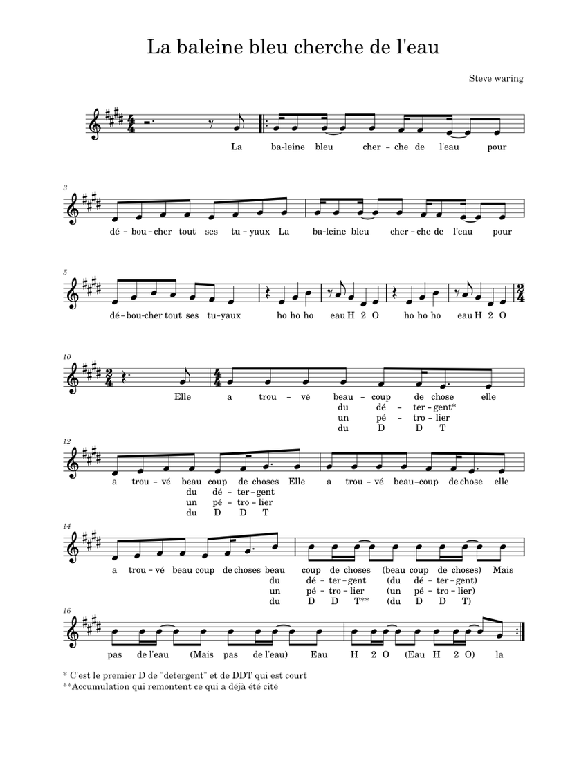 La baleine bleue Steve Waring Sheet music for Piano (Choral