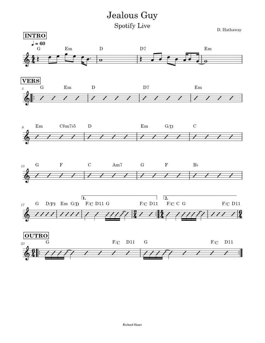 Jealous Guy Donny Hathaway Sheet music for Guitar (Jazz Band)