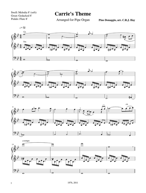 Carrie's Theme for Organ