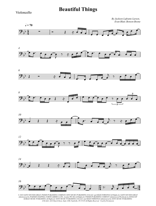Beautiful Things (Arr. Wesley S. SIlva) - Benson Boone (Cello Solo)