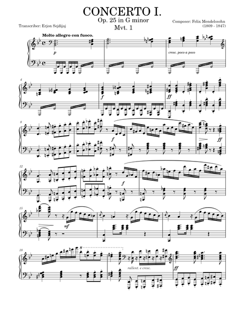 Piano concerto no 1 mvt. 1- Felix Mendelssohn - Solo Piano arrangement