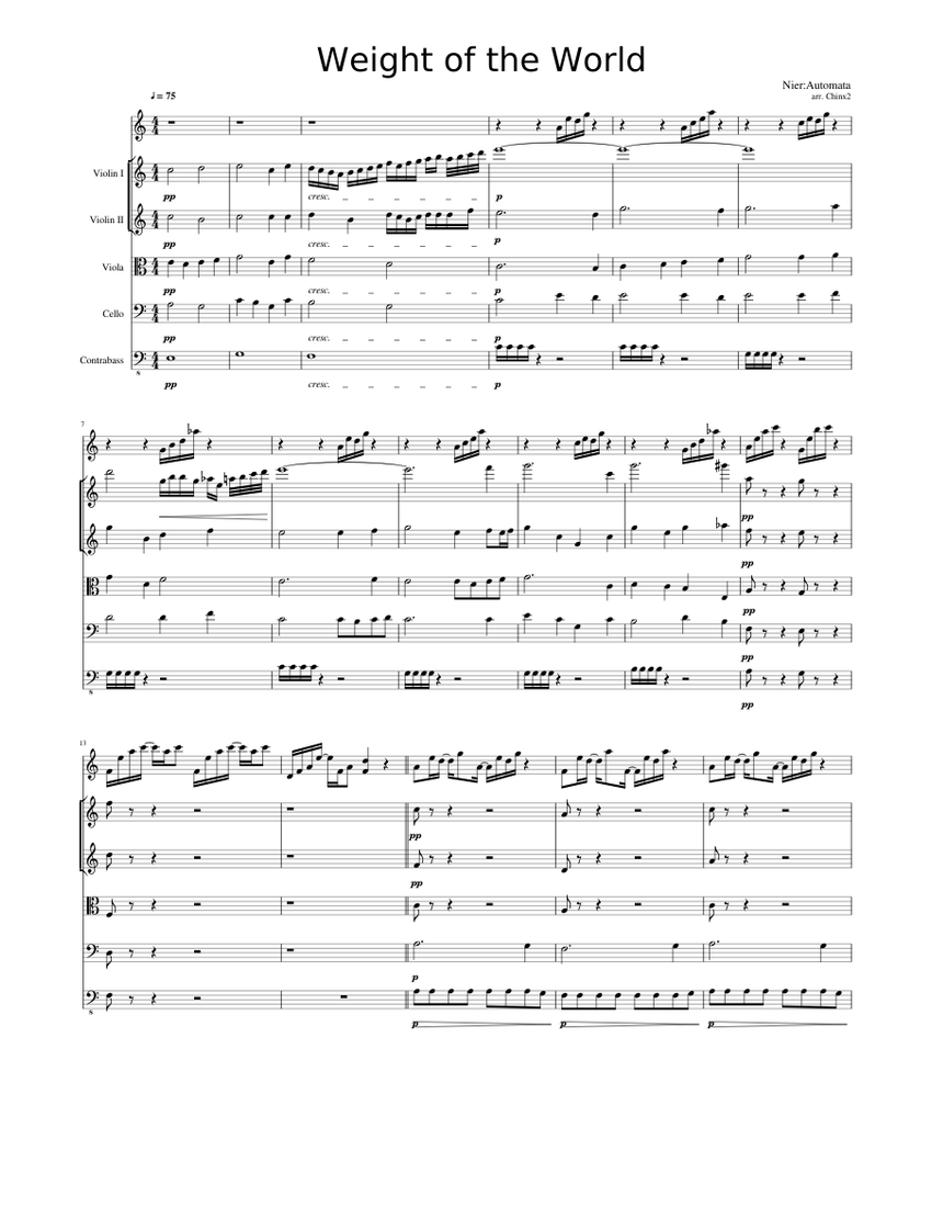 Weight of the World Sheet Music for Contrabass, Viola, Cello