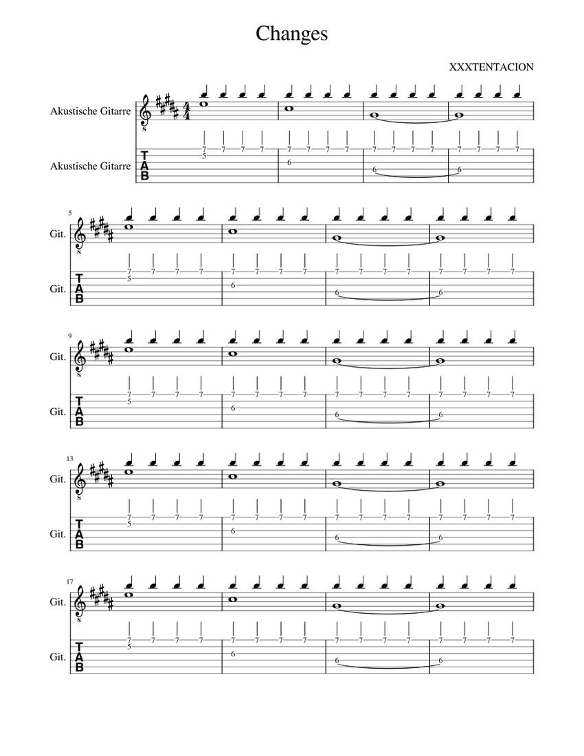 Changes Sheet Music and Tab for Guitar (Mixed Duet) | MuseScore.com