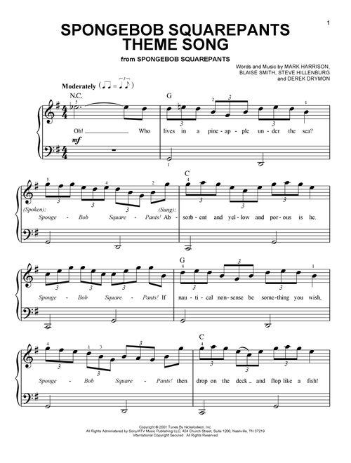 SpongeBob SquarePants Theme Song - Mark Harrison, TV Theme Song (Easy Piano)