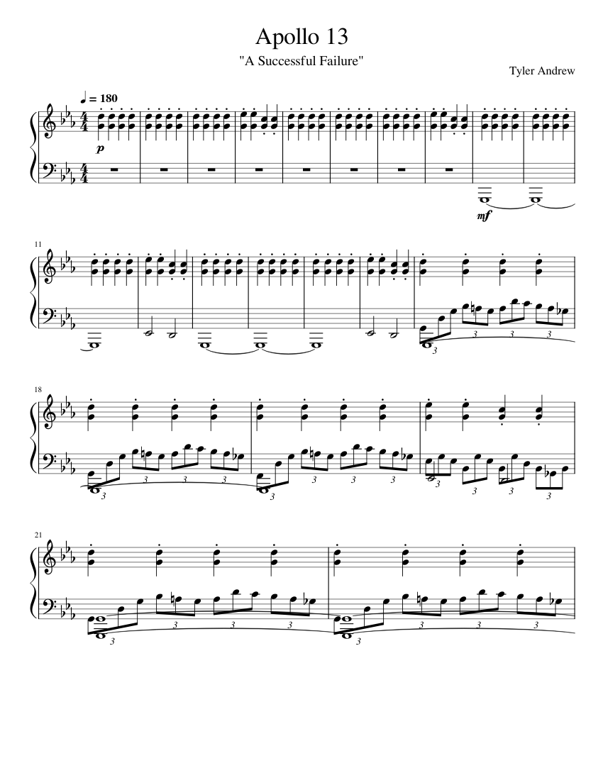 Apollo 13 Theme Sheet Music for Piano (Solo) | MuseScore.com
